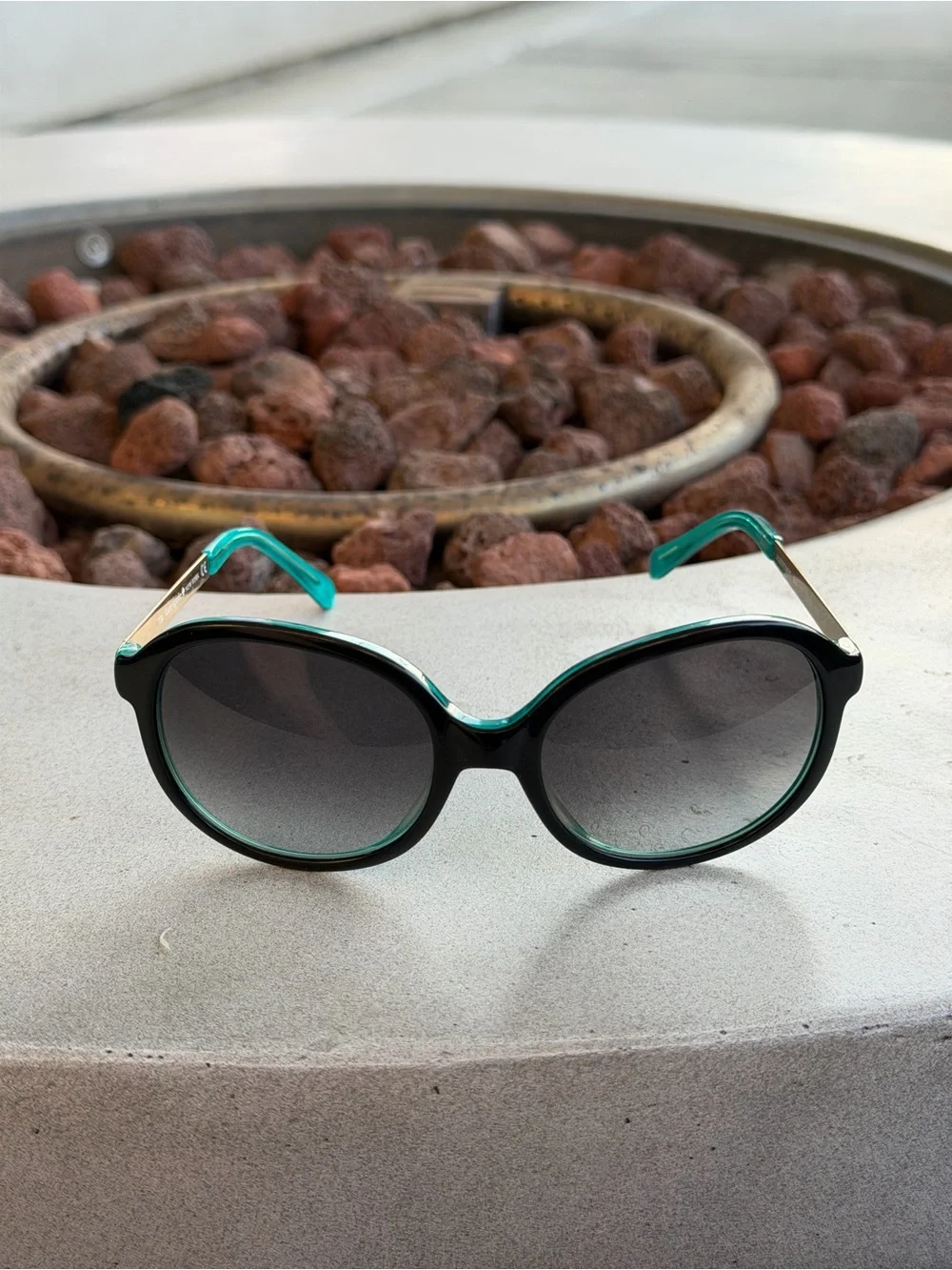 Kate Spade Black Round Sunglasses with Green and Teal Nordstrom Hard Case